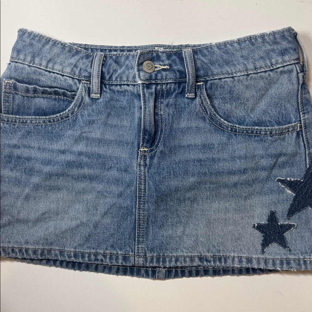 Hollister Blue Denim Mini Skirt with Star Accents